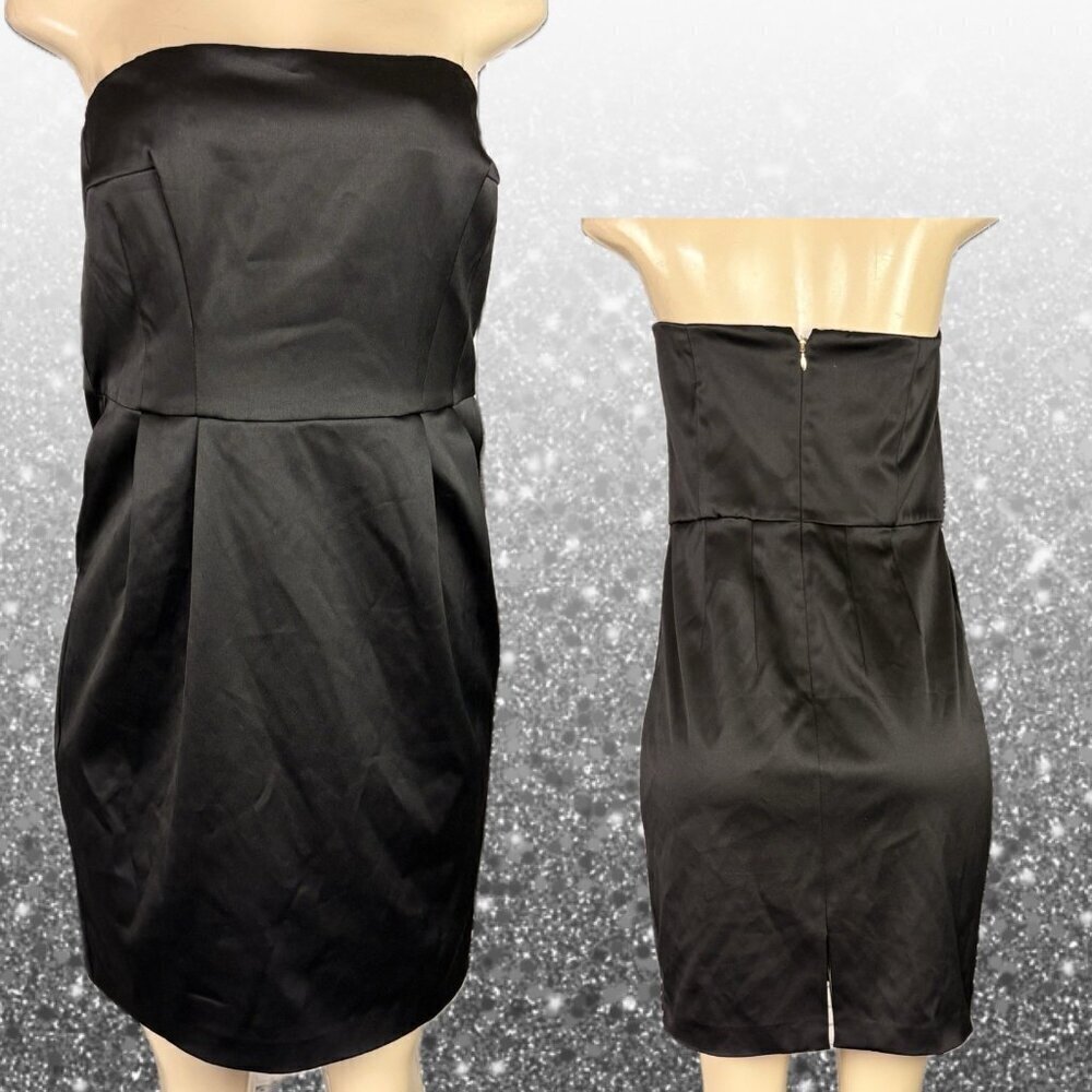 Express Design Studio 8 Black Satin Lined Zip Back Strapless Cocktail Dress